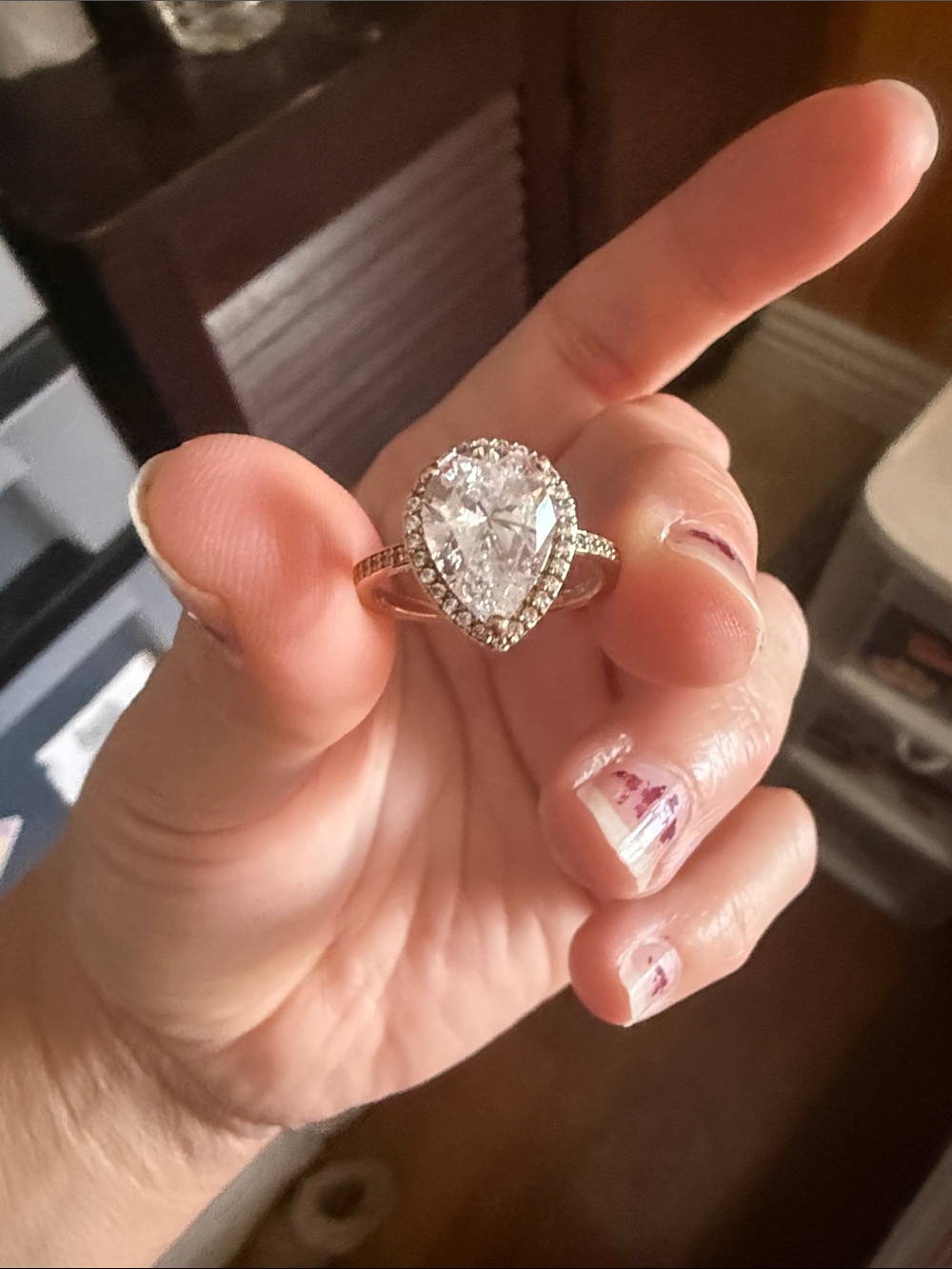Pandora Rose Gold Pear-Shaped Halo Ring with Clear Stone